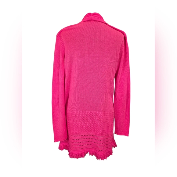 Lilly Pulitzer Noble Pink Open Front Knit Fringe Hem Cardigan Sweater Medium - Picture 4 of 9